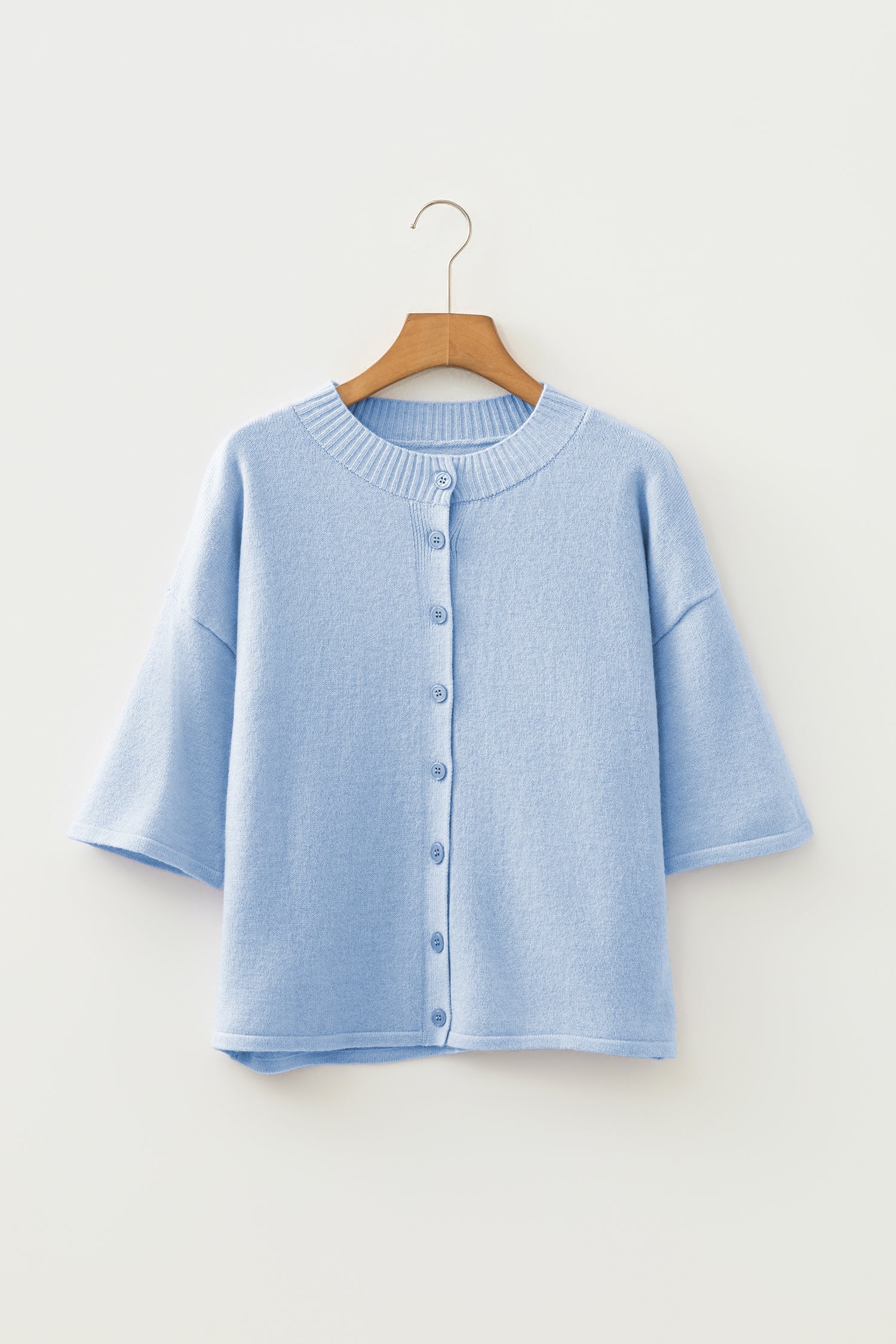 Beau Blue 3/4 Sleeve Boxy Knit Button Down Sweater Cardigan