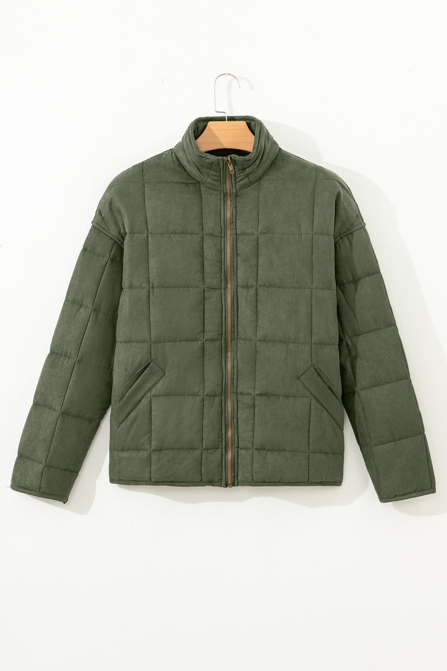 Green Zip-Up Pocket Quilted Jacket