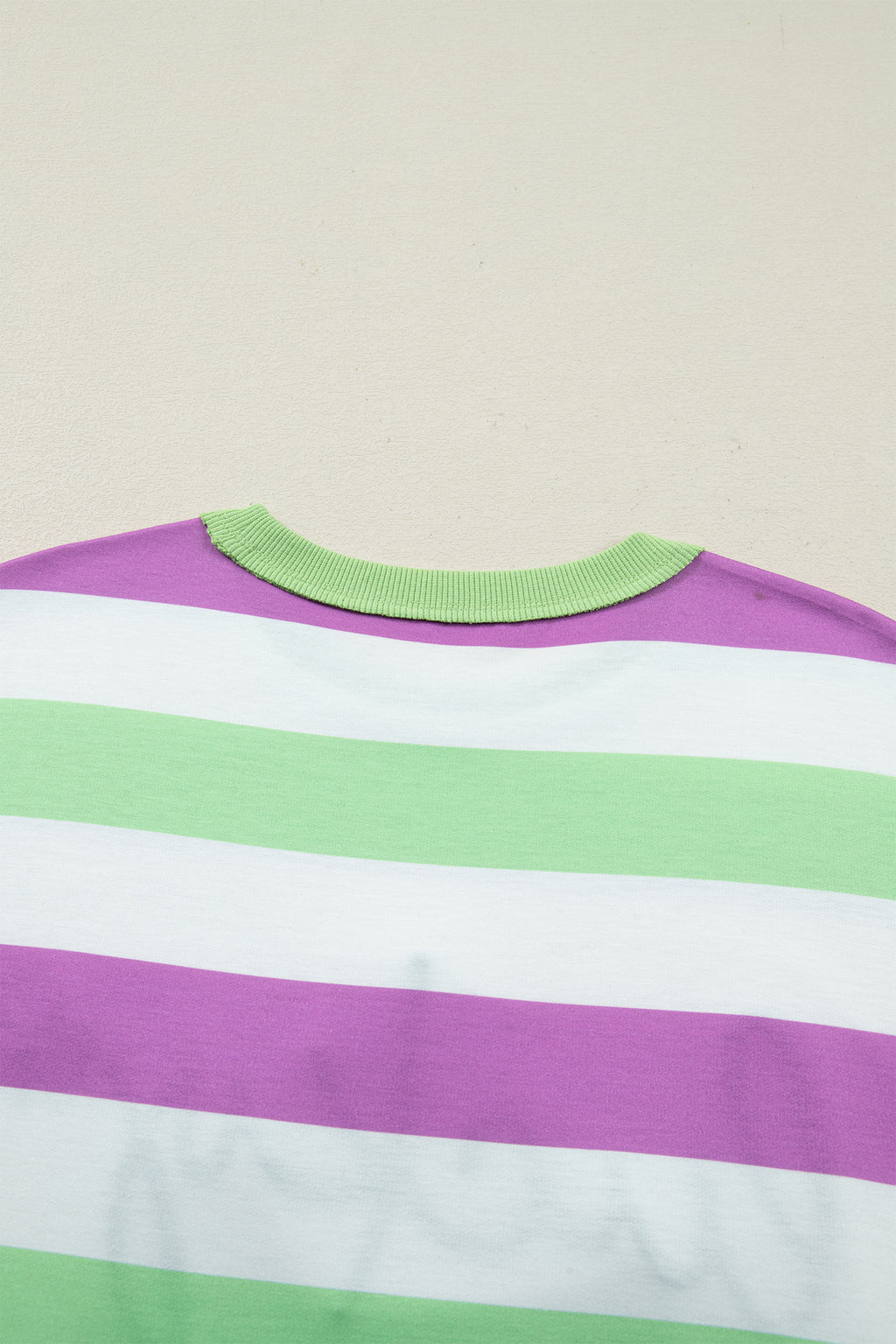 Green Stripe Lucky Clover Embroidered Graphic Dolman Loose Tee