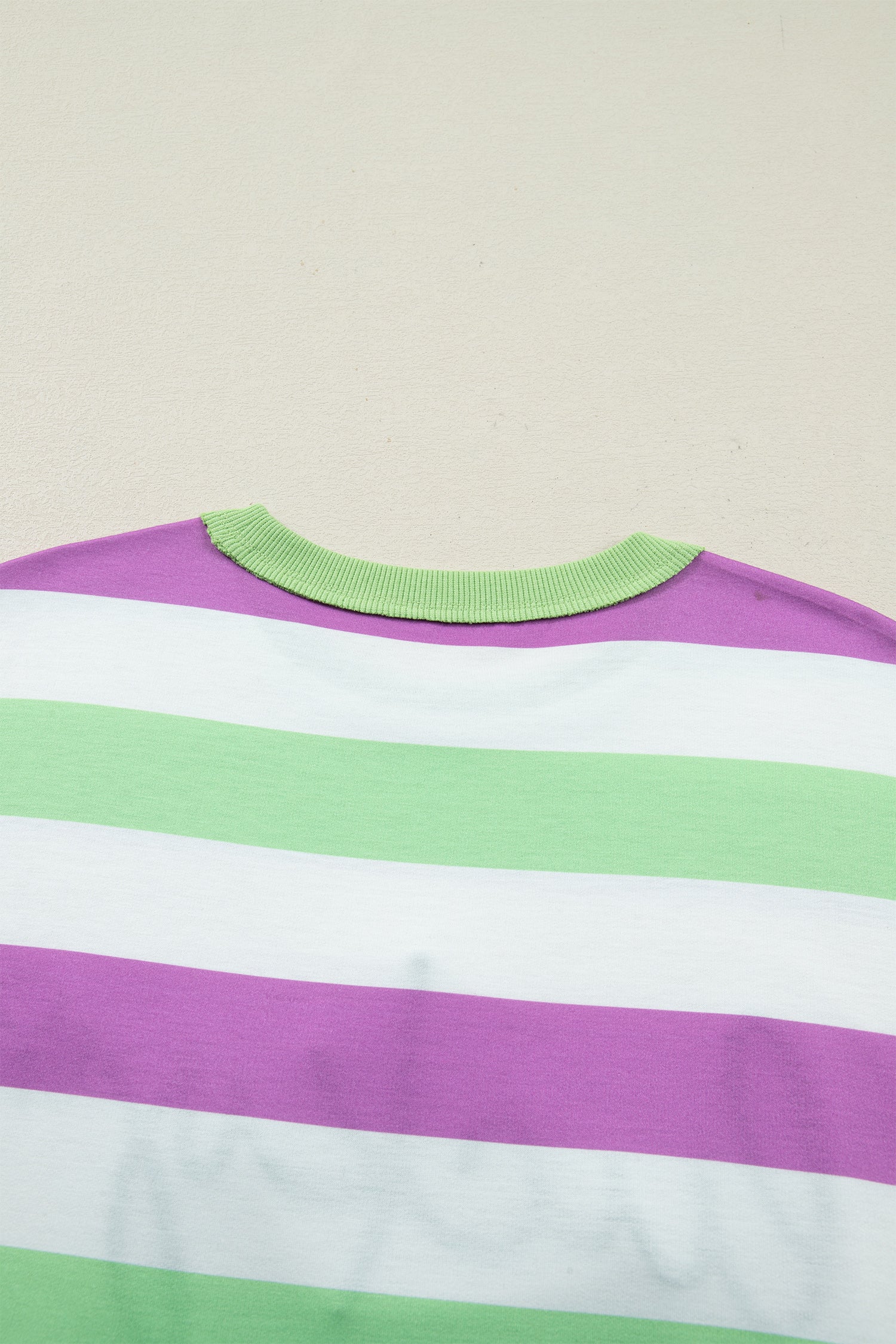 Green Stripe Lucky Clover Embroidered Graphic Dolman Loose Tee